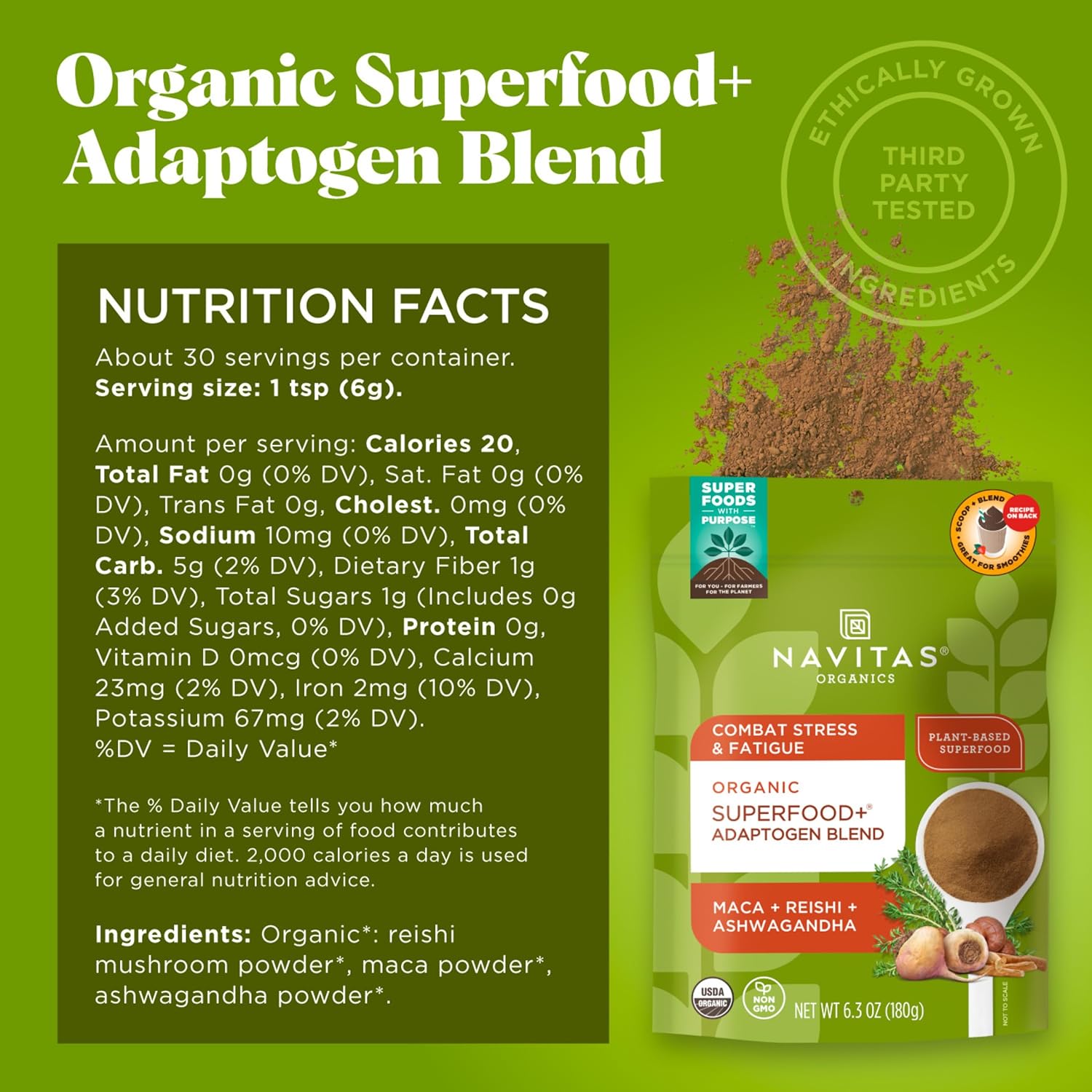 Navitas Organics Superfood+ Adaptogen Blend for Stress Support (Maca + Reishi + Ashwagandh